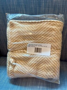 Chappywrap Harborview Herringbone Beige Throw Pillow Covers - Set of 2 - NWT